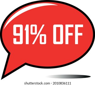 91 Prozent Rabatt auf Rot-Ballon, Schwimmballon für Rabatt-Angebote, Superverkauf, Superangebot, reduzierter Ballon mit weißer Schrift und dunklem Schatten