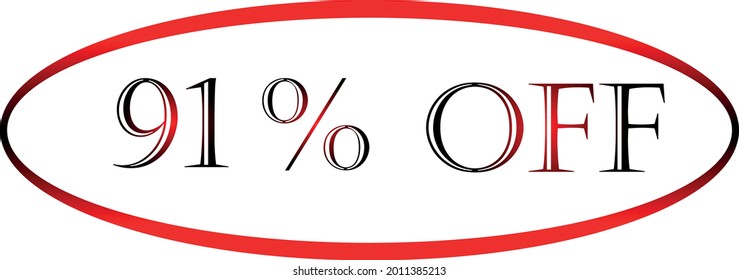 91 Prozent Rabatt auf das rote Vektorsymbol. Discount-Symbol, Discount-Promotion, Sale-Rabatt-Angebot, Marketing-Werbung, Superverkauf.
