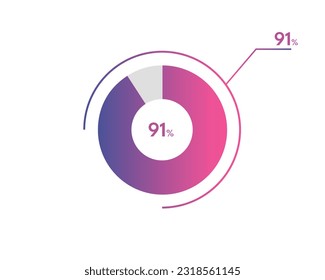 91 Percentage circle diagrams Infographics vector, circle diagram business illustration, Designing the 91% Segment in the Pie Chart.