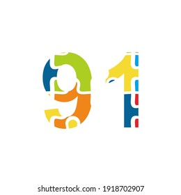 91 Puzzle number illustration. Vector Eps10