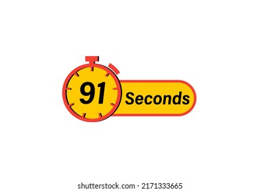 91 Seconds timers Clocks, Timer 91 sec icon, countdown icon. Time measure. Chronometer icon isolated on white background