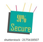 91% Secure Sign label vector and illustration art with fantastic font yellow color combination in green background