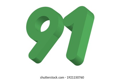 91 Simple Modern Green 3D Number