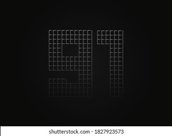 91 vector number made of metal chain link fence. For logo, brand label, design elements, application and more. 