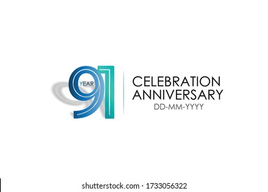 91 year anniversary celebration Blue and Tosca Colors Design logotype. anniversary logo isolated on White background - vector