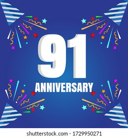 91 year anniversary celebration, vector design for celebrations, invitation cards and greeting cards