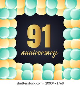 91 year anniversary celebration, vector design for celebrations, invitation cards and greeting cards