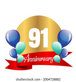 Celebración del 91 aniversario, diseño vectorial para celebraciones, tarjetas de invitación y tarjetas de felicitación