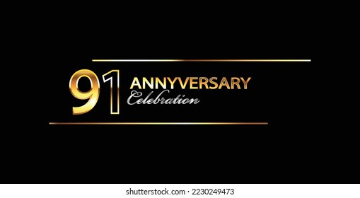 Celebración del 91 Aniversario Diseño vectorial. Celebración del 91° Aniversario. Banner de lujo de oro de la celebración del 91º aniversario.  Aniversario del vector