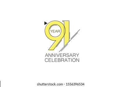 91 year Anniversary comical look, simple line art, Sleek and Clean Design for greeting card, invitation card - Vector