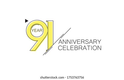 91 year Anniversary comical look, simple line art, Sleek and Clean Design - Vector