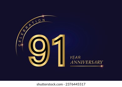  91 year anniversary vector banner template.Dark Blue Golden Royal anniversary Graphics Background.Growing Elegant Shine Spark. Luxury Premium Corporate Abstract Design Template.modern Shape Post.