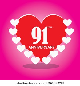 91 year anniversary, vector design with love for celebrations, invitation cards and greeting cards
