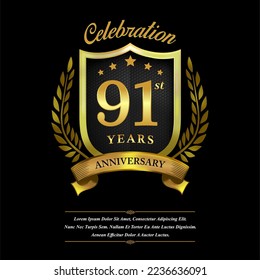 91 year celebration anniversary logo vector isolated on black background