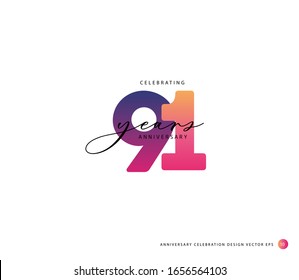 91 years anniversary or birthday celebration design template Vector.
