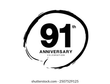 91 Years Anniversary Celebration logo black paintbrush vector, 91 number logo design, 91th Birthday Logo, happy Anniversary, Vector Anniversary For Celebration, poster, Invitation Card, black color