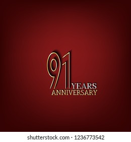 91 years anniversary celebration logotype with number gold on red color. vector, and greeting card