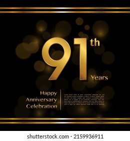 91 years anniversary celebration logotype with gold color, for booklet, leaflet, magazine, brochure poster, banner, web, invitation or greeting card. Vector illustrations.