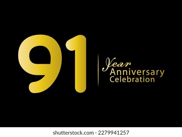 91 years anniversary celebration logotype gold color vector, 91th birthday logo, 91 number, anniversary year banner, anniversary design elements for invitation card and poster. number design vector