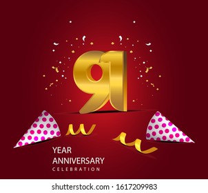 91 Years Anniversary Celebration Vector Template Design Illustration