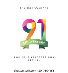 91 Years Anniversary Celebration Vector Template Design Illustration