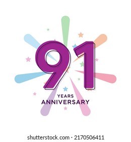 91 Years Anniversary Celebration Vector Template Design Illustration