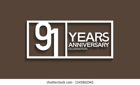 91 years anniversary celebration white square style isolated on brown background