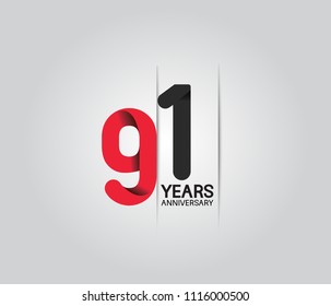 91 years anniversary for company celebration. anniversary logo with red and black color