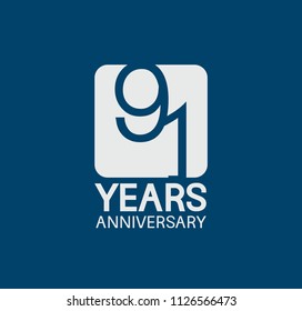91 years anniversary design blue color with white square for company celebration 