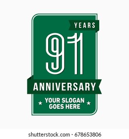 91 years anniversary design template. Vector and illustration.