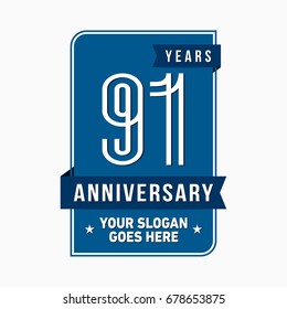 91 years anniversary design template. Vector and illustration.