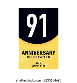 91 years anniversary invitation card  design, modern design elements, white background vector design