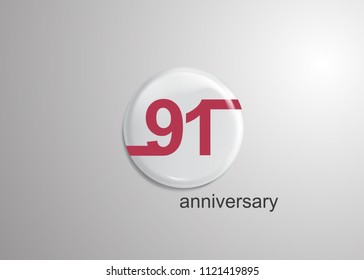 91 Years Anniversary Logo Celebration, red flat design inside 3d white rounded background