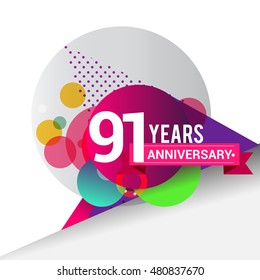 91 years Anniversary logo, Colorful geometric background vector design template elements for your birthday celebration.