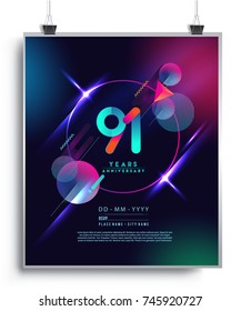 91 Years Anniversary Logo with Colorful Galactic background, Vector Design Template Elements for Invitation Card and Poster Your Birthday Celebration.