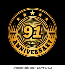 91 years anniversary. Anniversary logo design. Vector and illustration.