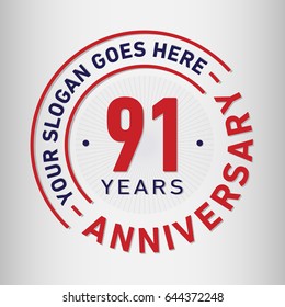 91 years anniversary logo template. Vector and illustration.