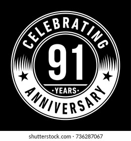 91 years anniversary logo template. Vector and illustration.