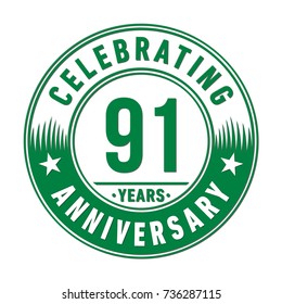 91 years anniversary logo template. Vector and illustration.
