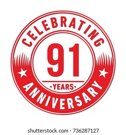 91 years anniversary logo template. Vector and illustration.