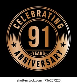91 years anniversary logo template. Vector and illustration.