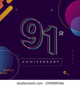 91 years anniversary logo, vector design birthday celebration with colorful geometric background and circles shape.