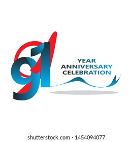 91 Years anniversary logotype with red colored font numbers made of one connected line, isolated on white background for company celebration event, birthday