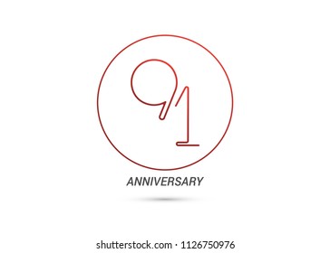 91 Years Anniversary logotype with rounded and simple red colored font numbers isolated on white background for company celebration event, birthday
