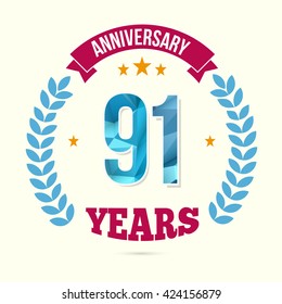 91 Years Anniversary with Low Poly Design and Laurel Ornaments