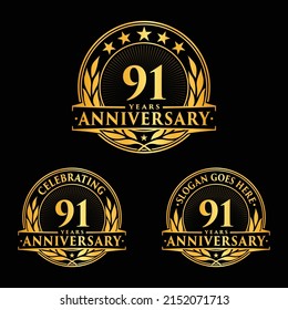 91 years anniversary set. 91st celebration logo collection. Vector and illustration. 