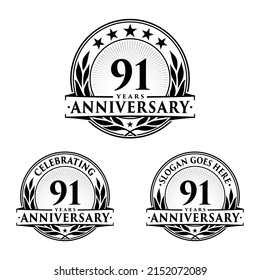 91 years anniversary set. 91st celebration logo collection. Vector and illustration. 