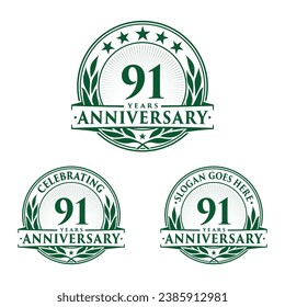 91 years anniversary set. 91st celebration logo collection. Vector and illustration. 