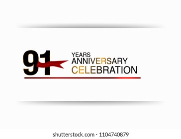 91 years anniversary simple black colored number  design with red ribbon isolated on white background for celebration