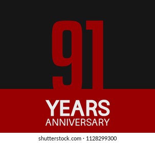 91 years anniversary simple design red number on black background for celebration template